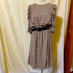 NWOT Bobeua puff sleeve shirred waist midi dress.